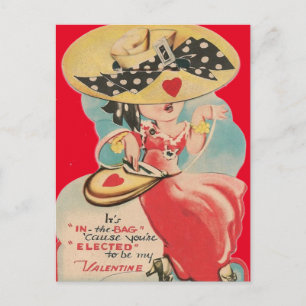 Niedliche Vintage 1950er Girl & Purse Valentine Po Postkarte