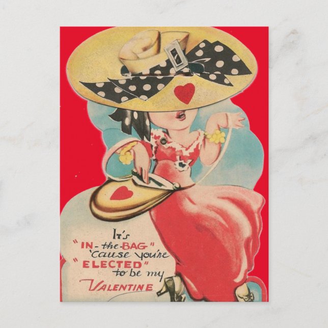 Niedliche Vintage 1950er Girl & Purse Valentine Po Postkarte (Vorderseite)