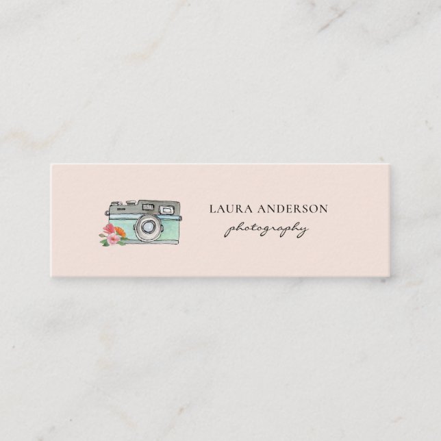 Niedliche Vintage Aquarellkamera Mini Visitenkarte (Vorderseite)