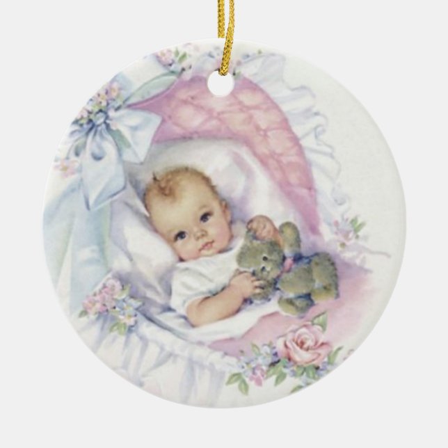 Niedliche Vintage Baby-Verzierung Keramikornament (Vorne)