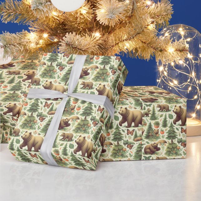 Niedliche Vintage Bärendarstellung Geschenkpapier (Feiertage)