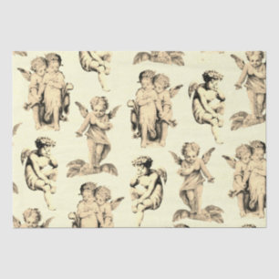 Niedliche Vintage Beige Baby Cherub Cupid Angels Seidenpapier