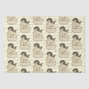 Niedliche Vintage Beige Cherub Angel auf Französis Seidenpapier