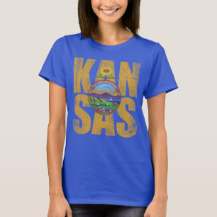 Niedliche Vintage beunruhigte Kansas-Flaggen-Reise T-Shirt
