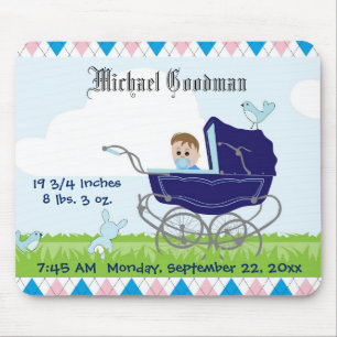 Niedliche Vintage Blaue Baby-Jungen-Kinderwagen Mousepad
