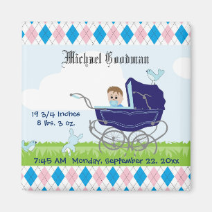 Niedliche Vintage Blue Baby Boy Carriage Magnet