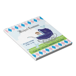 Niedliche Vintage Blue Baby Boy Carriage Notizblock