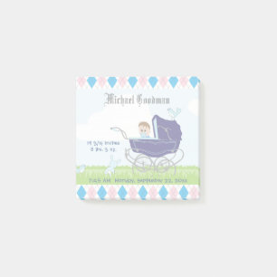 Niedliche Vintage Blue Baby Boy Carriage Post-it Klebezettel