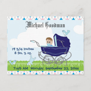 Niedliche Vintage Blue Baby Boy Carriage Postkarte