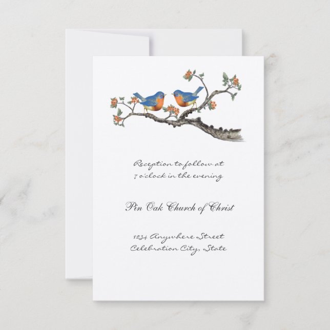 Niedliche Vintage Bluebirds Hochzeitseinladungen Einladung (Vorderseite)