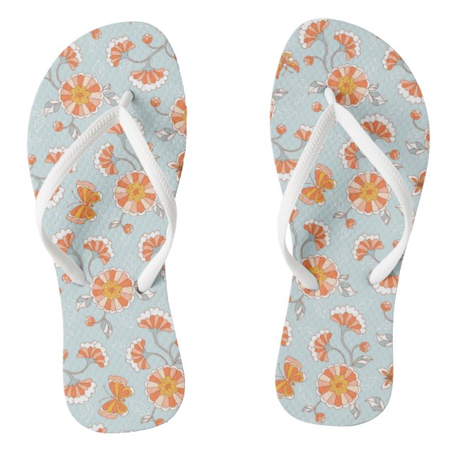 Niedliche Vintage Blume Schmetterlingsmuster Flip Flops (Fußbett)
