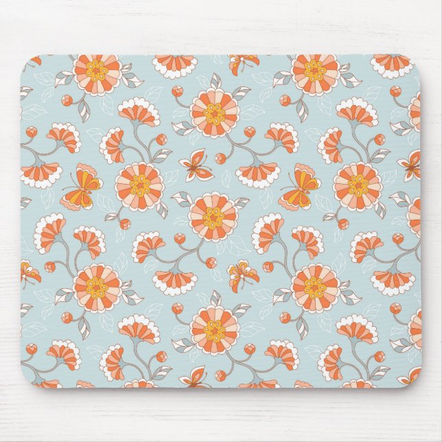 Niedliche Vintage Blume Schmetterlingsmuster Mousepad (Vorne)