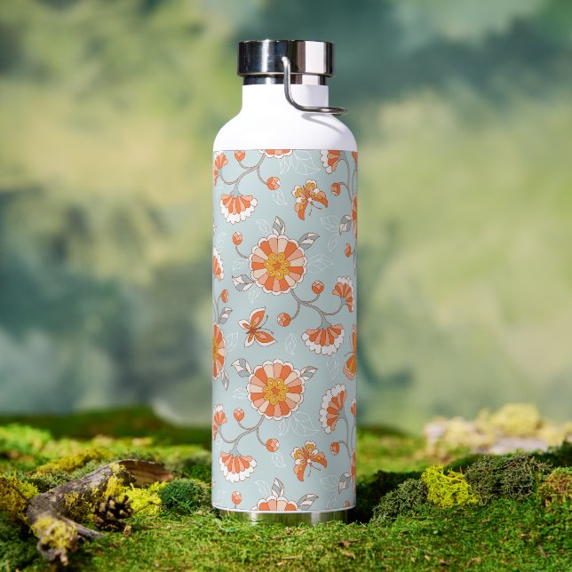 Niedliche Vintage Blume Schmetterlingsmuster Trinkflasche (Außenbereich)