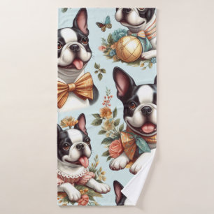 Niedliche Vintage Boston Terrier Illustration Badehandtuch
