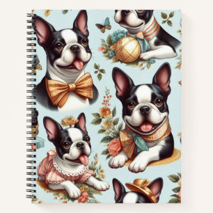 Niedliche Vintage Boston Terrier Illustration Notizbuch