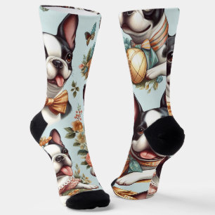 Niedliche Vintage Boston Terrier Illustration Socken