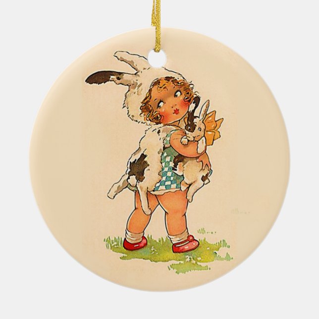 Niedliche Vintage Bunny Girl Keramik Ornament (Hinten)