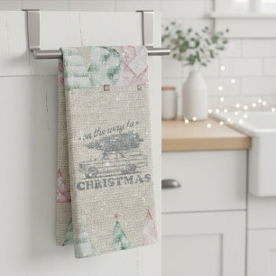 Niedliche Vintage Burlap Briefmarke Weihnachtsbaum Geschirrtuch