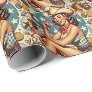 Niedliche Vintage Cowgirl Geschenkpapier