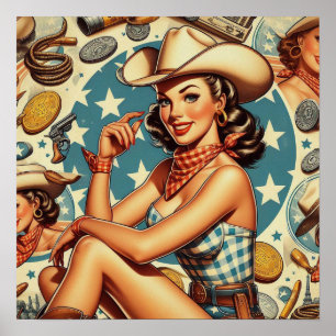 Niedliche Vintage Cowgirl Poster
