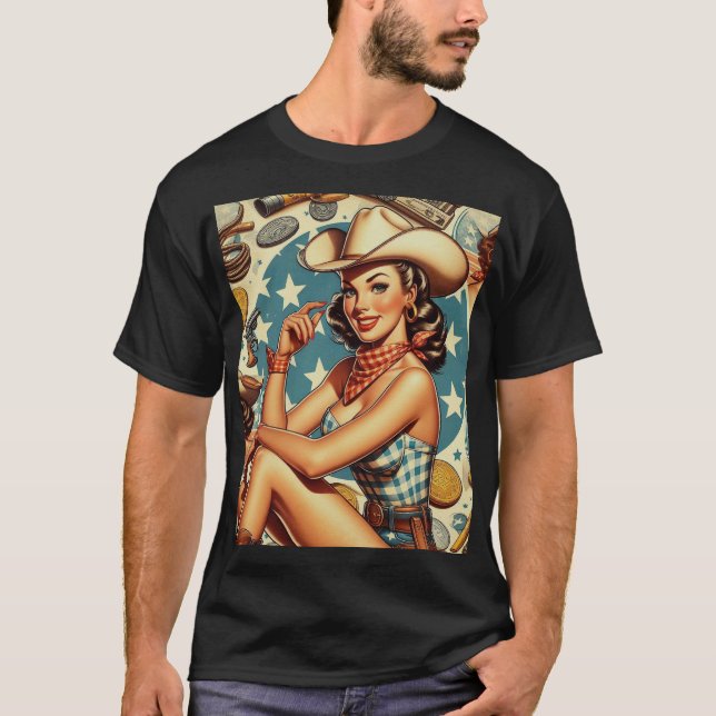 Niedliche Vintage Cowgirl T-Shirt (Vorderseite)
