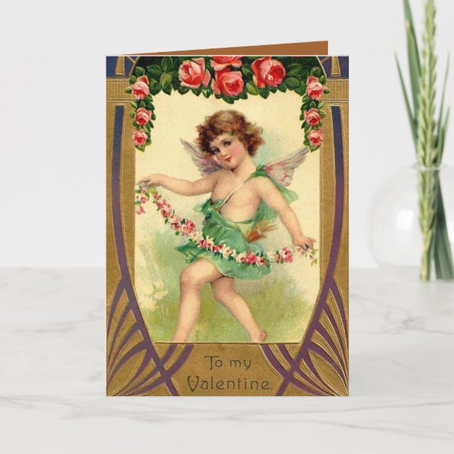 niedliche Vintage cupid Valentine Feiertagskarte (Vorderseite)