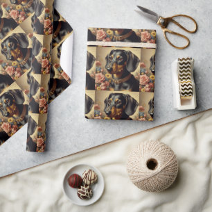 Niedliche Vintage Dackel Malerei Geschenkpapier