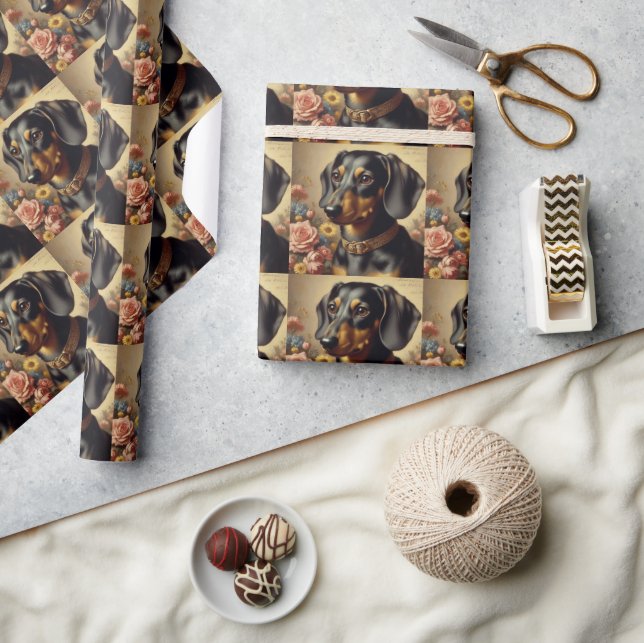 Niedliche Vintage Dackel Malerei Geschenkpapier (Kunsthandwerk)