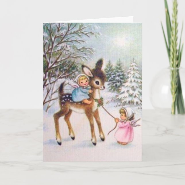 Niedliche Vintage Engel mit Weihnachtskinder Feiertagskarte (Vorderseite)