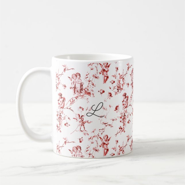 Niedliche Vintage Engel Rote Flora Toile Kaffeetasse (Links)