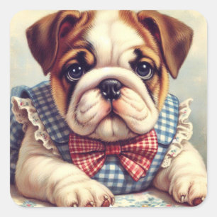 Niedliche Vintage englische Bulldog Art Quadratischer Aufkleber