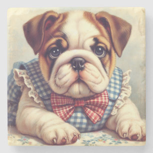 Niedliche Vintage englische Bulldog Art Steinuntersetzer