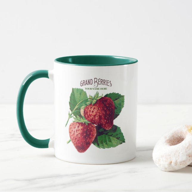 Niedliche Vintage Erdbeere Berry Frucht Fügen Sie  Tasse (Mit Donut)