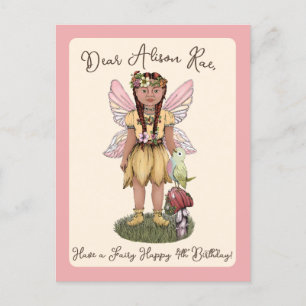 Niedliche Vintage Fairy Happy Vierte Geburtstagspa Postkarte