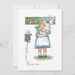 Niedliche Vintage Farm Girl mit Osterhase Feiertagskarte