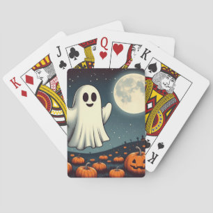 Niedliche, Vintage Geist- und Kürbishalloween Art Spielkarten