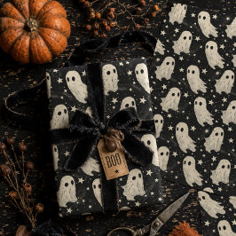 Niedliche Vintage Geister Schwarz-Weiß Halloween Geschenkpapier