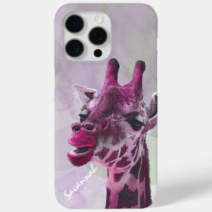 Niedliche Vintage Giraffe Rosa Himbeere und Grau iPhone 15 Pro Max Hülle