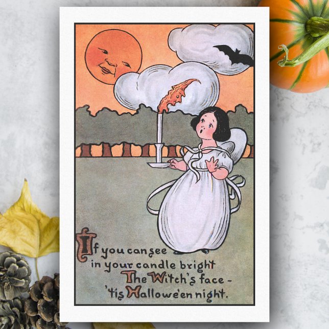 Niedliche Vintage Girl & Halloween-Kerze mit Hexen Seidenpapier (Von Creator hochgeladen)