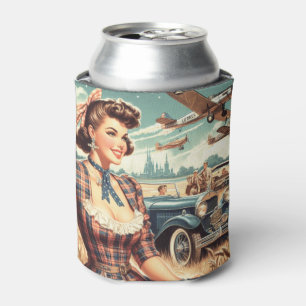 Niedliche Vintage Girl-Illustration Dosenkühler
