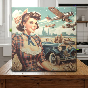 Niedliche Vintage Girl-Illustration Fliese