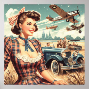 Niedliche Vintage Girl-Illustration Poster