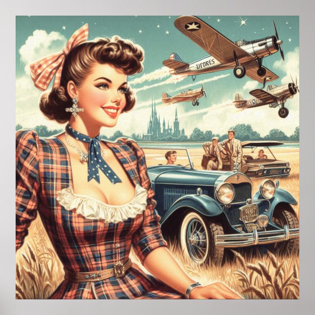 Niedliche Vintage Girl-Illustration Poster