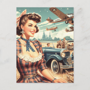Niedliche Vintage Girl-Illustration Postkarte