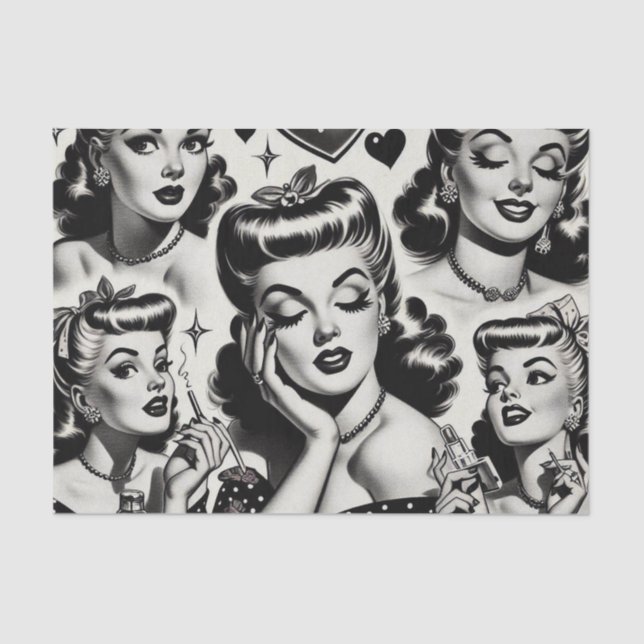 Niedliche Vintage Girl-Illustration Seidenpapier (Vorderseite)