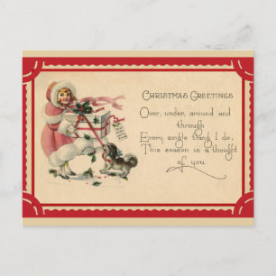 Niedliche Vintage Girl Weihnachtsgrüße Postkarte