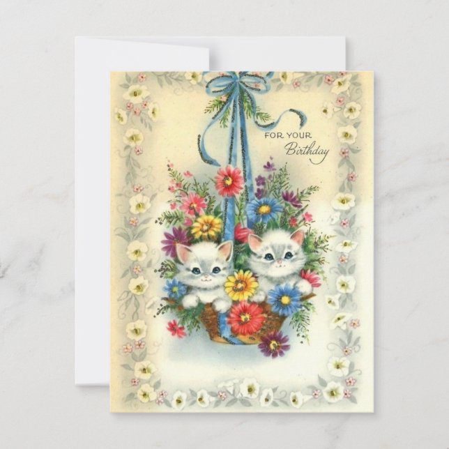Niedliche Vintage glückliche Geburtstagskätzchen i Feiertagskarte (Vorderseite)