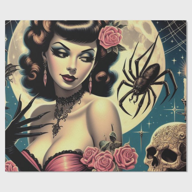 Niedliche Vintage Goth Girl Geschenkpapier (Flach)