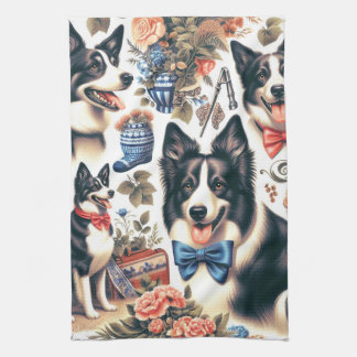 Niedliche Vintage Grenz-Collie-Illustration Geschirrtuch