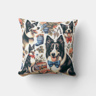 Niedliche Vintage Grenz-Collie-Illustration Kissen